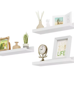 Set van 3 Witte Zwevende Wandplanken – MDF Fotolijst Rail