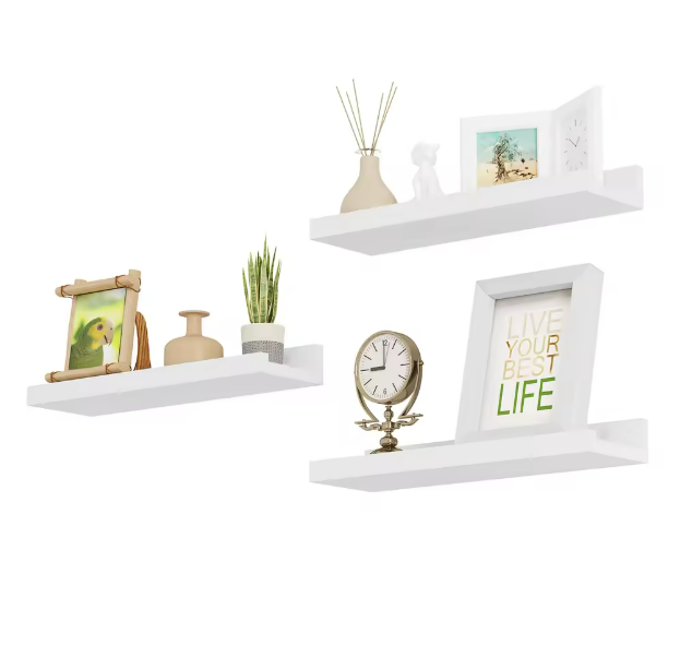 Set van 3 Witte Zwevende Wandplanken – MDF Fotolijst Rail