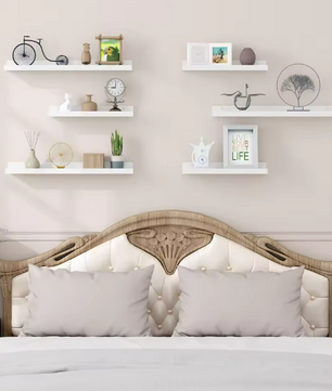 Set van 3 Witte Zwevende Wandplanken – MDF Fotolijst Rail