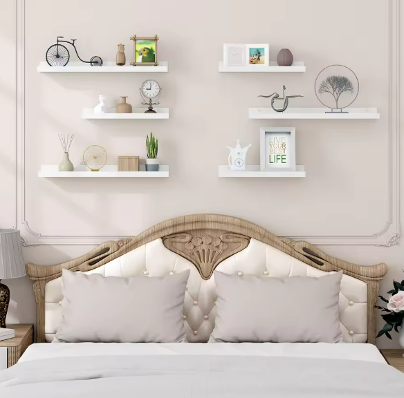 Set van 3 Witte Zwevende Wandplanken – MDF Fotolijst Rail