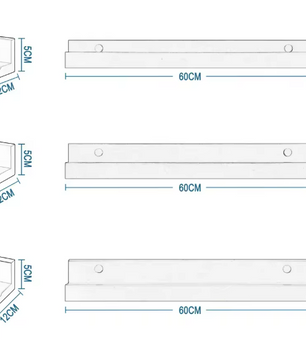 Set van 3 Witte Zwevende Wandplanken – MDF Fotolijst Rail