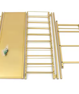 Industriële Wand Wijnrek – 3-Lagen Flessenrek met Glashouder, Goud