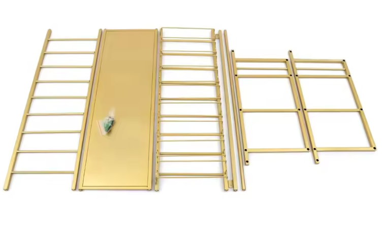 Industriële Wand Wijnrek – 3-Lagen Flessenrek met Glashouder, Goud