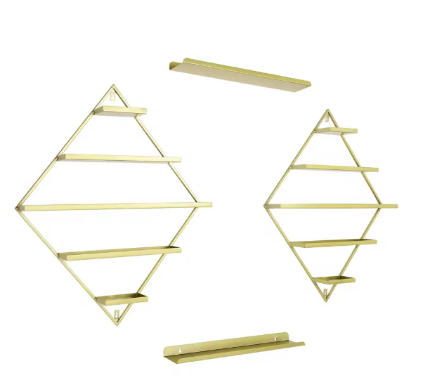 Wandmontage Nagellakrek – 5 Lagen Ruitvorm Goud, Set van 2