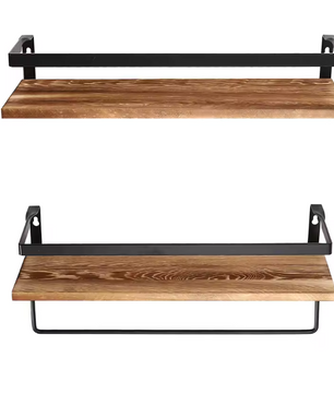 2-Laags Wandplank – Houten Wandrek met Handdoekhouder, 40 cm