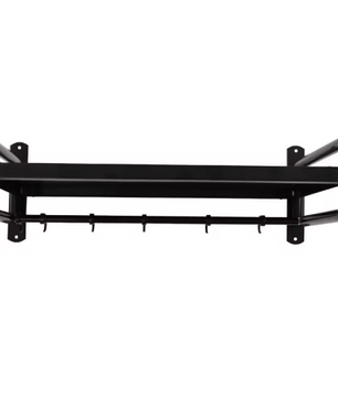 Wandplank Keuken 53 cm – Koolstofstaal Magnetronrek met 6 Haken, 30 kg Draagvermogen