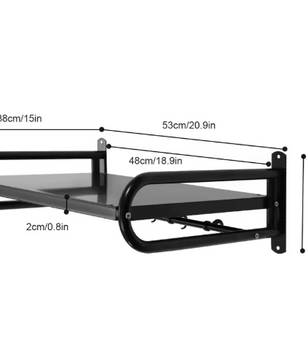 Wandplank Keuken 53 cm – Koolstofstaal Magnetronrek met 6 Haken, 30 kg Draagvermogen
