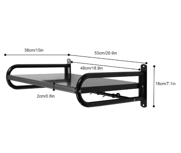 Wandplank Keuken 53 cm – Koolstofstaal Magnetronrek met 6 Haken, 30 kg Draagvermogen