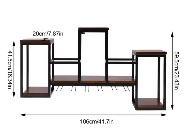 Europees Wijnrek – Houten & Metalen Wandrek met Glashouder, 106 cm