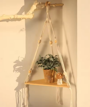 Drijvende Wandplank Driehoek – Houten Hangplank met 3/4 Niveaus, Boho Stijl