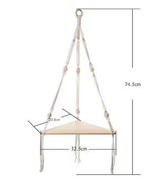 Drijvende Wandplank Driehoek – Houten Hangplank met 3/4 Niveaus, Boho Stijl