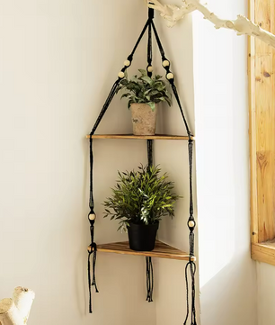 Drijvende Wandplank Driehoek – Houten Hangplank met 3/4 Niveaus, Boho Stijl