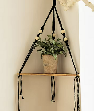 Drijvende Wandplank Driehoek – Houten Hangplank met 3/4 Niveaus, Boho Stijl