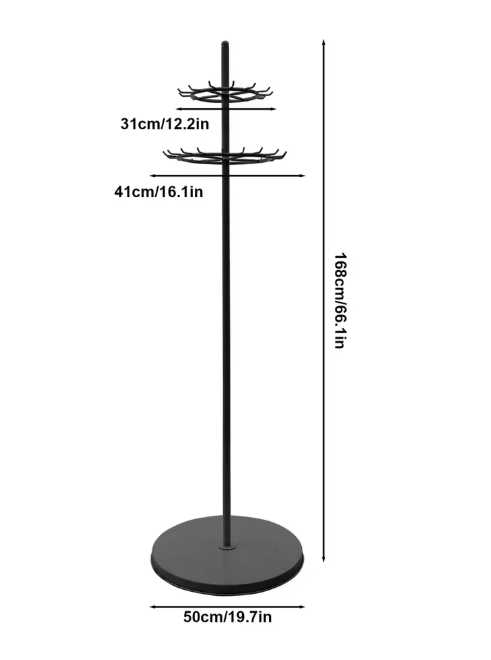 Staand Accessoire Rek – Zwart Metalen Standaard met 31 Haken, 168 cm