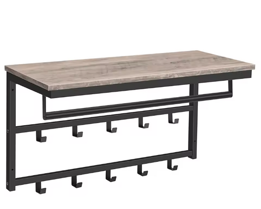 Wandkapstok met Plank – Metalen Wandrek met 10 Haken & Stang