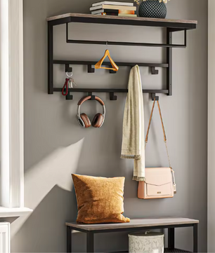 Wandkapstok met Plank – Metalen Wandrek met 10 Haken & Stang