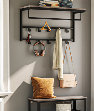 Wandkapstok met Plank – Metalen Wandrek met 10 Haken & Stang