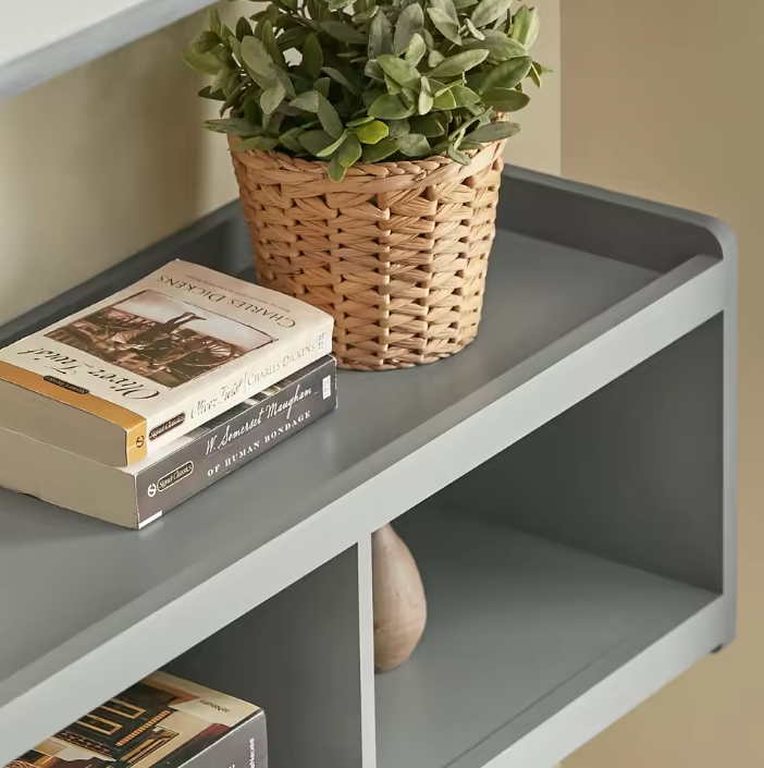 Wandkapstok met Plank – Organizer met 3 Vakken & 4 Haken, Grijs