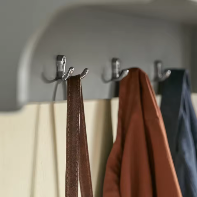 Wandkapstok met Plank – Organizer met 3 Vakken & 4 Haken, Grijs