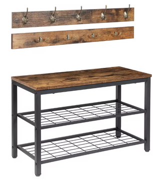 Wandkapstok met Schoenenbank – Organizer met 9 Haken & Plank