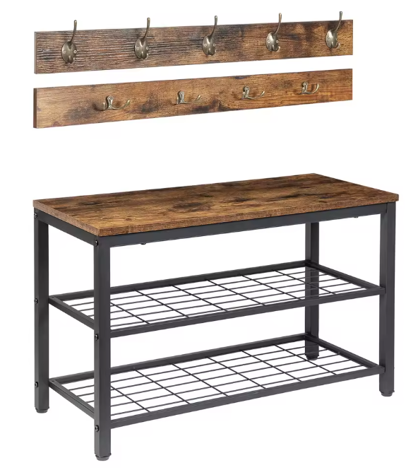 Wandkapstok met Schoenenbank – Organizer met 9 Haken & Plank