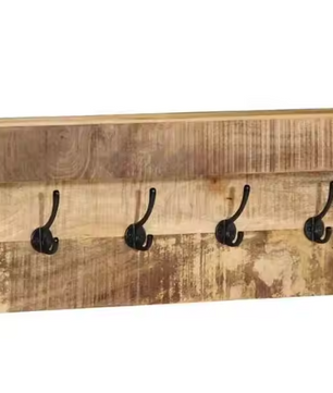 Wandkapstok van Massief Mangohout – Metalen Kapstokrek met Plank & 5 Haken
