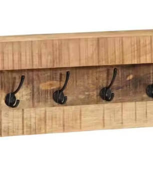 Wandkapstok van Massief Mangohout – Metalen Kapstokrek met Plank & 5 Haken