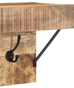 Wandkapstok van Massief Mangohout – Metalen Kapstokrek met Plank & 5 Haken