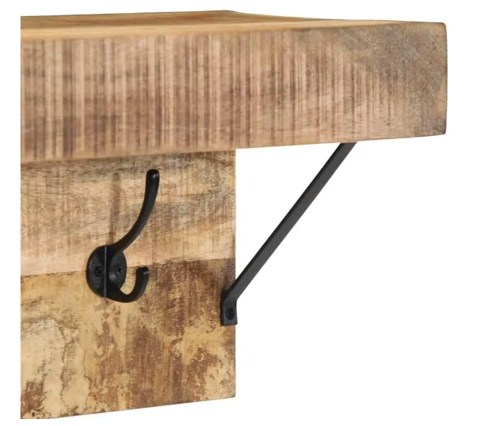 Wandkapstok van Massief Mangohout – Metalen Kapstokrek met Plank & 5 Haken