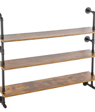 Industriële Wandplank met Pijpbeugel – Houten Opbergrek & Wandmontage, 3 Lagen