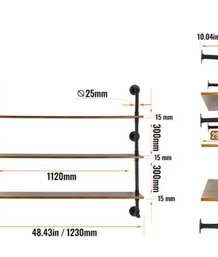 Industriële Wandplank met Pijpbeugel – Houten Opbergrek & Wandmontage, 3 Lagen