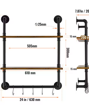 Industriële Wandplank met Pijpbeugel – Houten Opbergrek & Wandmontage, 3 Lagen