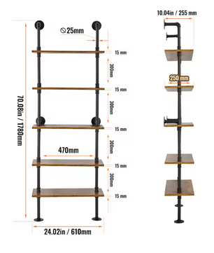 Industriële Wandplank met Pijpbeugel – Houten Opbergrek & Wandmontage, 3 Lagen
