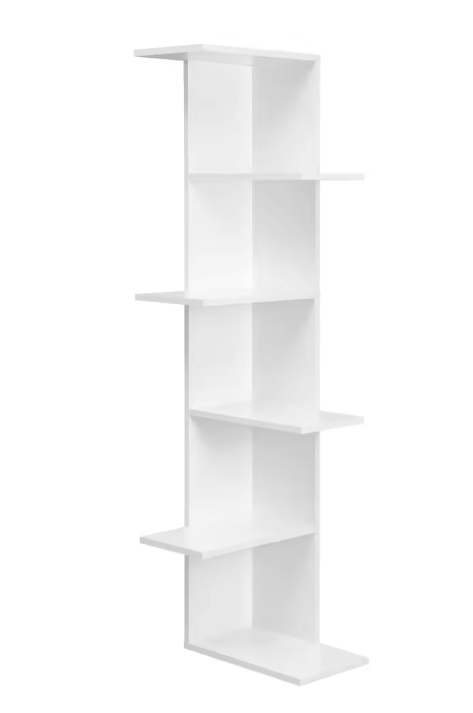 Wandplank Hoekrek 6-Lagen – Wit Zigzag Design, 37x37x140 cm