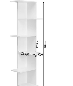 Wandplank Hoekrek 6-Lagen – Wit Zigzag Design, 37x37x140 cm
