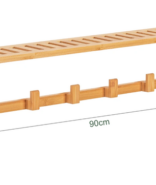 Bamboe Wandkapstok met Plank – 6 Haken & Opbergruimte, 90 cm