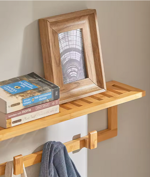 Bamboe Wandkapstok met Plank – 6 Haken & Opbergruimte, 90 cm
