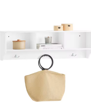 Wandkapstok met Plank en 3 Haken – Wit MDF, 100 cm