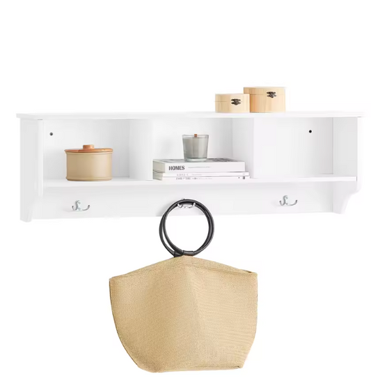 Wandkapstok met Plank en 3 Haken – Wit MDF, 100 cm