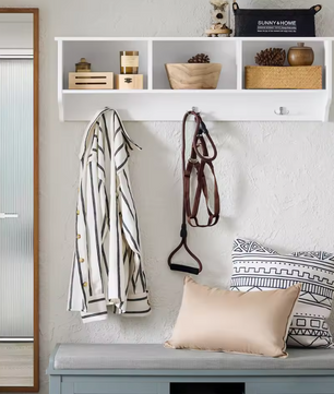 Wandkapstok met Plank en 3 Haken – Wit MDF, 100 cm