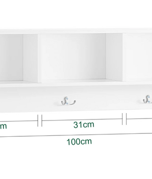 Wandkapstok met Plank en 3 Haken – Wit MDF, 100 cm