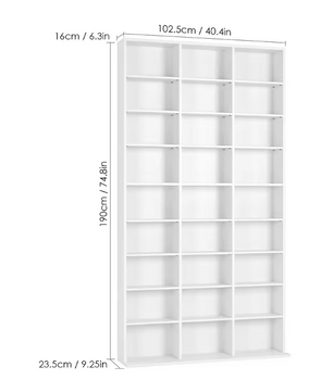 Hoge Boekenkast met 27 Vakken – Wit Houten CD/DVD Opbergrek 190 cm