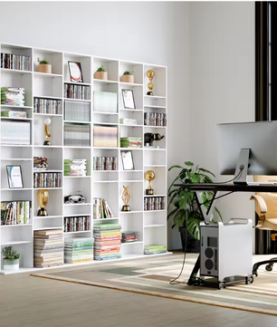 Hoge Boekenkast met 27 Vakken – Wit Houten CD/DVD Opbergrek 190 cm