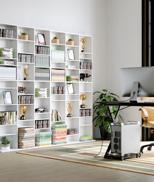 Hoge Boekenkast met 27 Vakken – Wit Houten CD/DVD Opbergrek 190 cm
