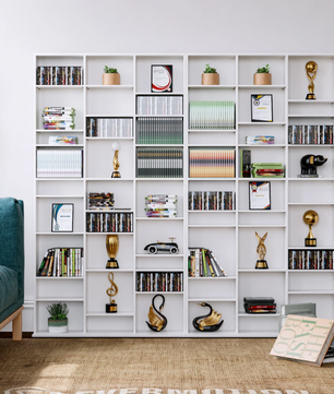 Hoge Boekenkast met 27 Vakken – Wit Houten CD/DVD Opbergrek 190 cm