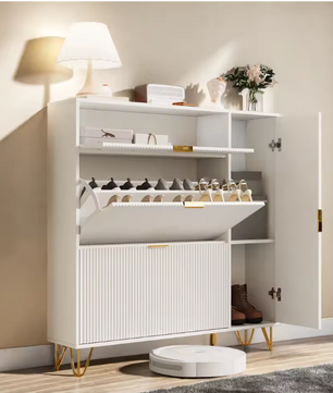 Moderne Witte Schoenenkast met 2 Kleplades & Zijvak voor Laarzen