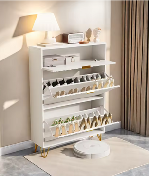 Moderne Witte Schoenenkast met 2 Kleplades & Zijvak voor Laarzen