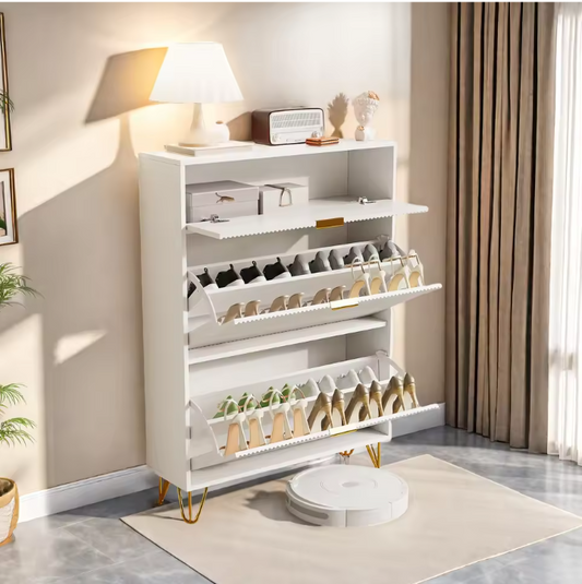 Moderne Witte Schoenenkast met 2 Kleplades & Zijvak voor Laarzen