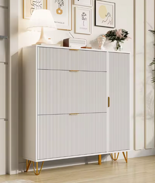 Moderne Witte Schoenenkast met 2 Kleplades & Zijvak voor Laarzen