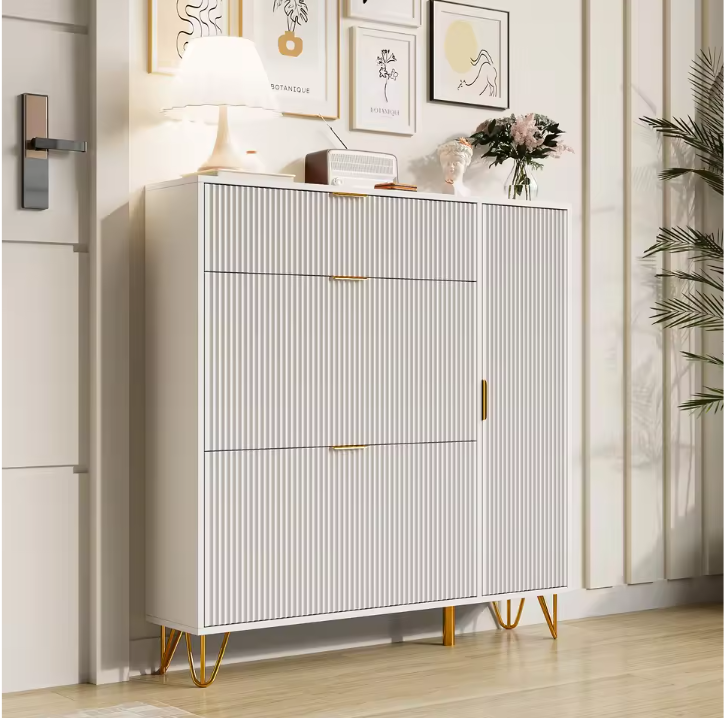 Moderne Witte Schoenenkast met 2 Kleplades & Zijvak voor Laarzen